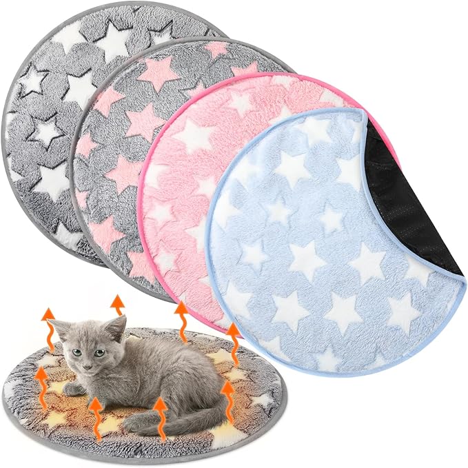 Clysee 4 Pack Self Heating Cat Bed Cat Self Warming Pad with Removable Cover Extra Warm Thermal Pet Pad Washable Pet Crate Mat Anti Slip Kennel for Indoor Outdoor Pets (Star,16 x 16 Inches)