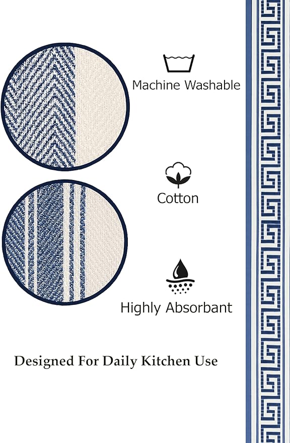 Attica Tracery Pure Cotton Kitchen Tea Towels – White Waffle Towels | Super Absorbent Kitchen Napkins | Reusable Cloths for Dishes, Counters & More - (60x38 cm, Set of 5) (White with Blue Border)