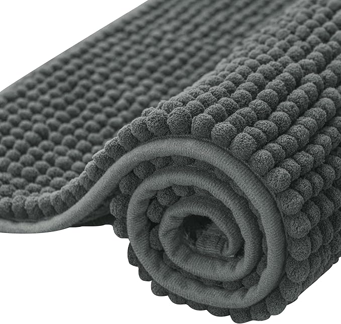 SUBRTEX Bathroom Rugs, 24" x 36" Chenille Bath Rug Soft Short Plush Bath Mat Soft Shower Mat Water Absorbent Shower Mat Quick Dry Machine Washable, Gray