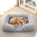 CareCooo Orthopedic Dog Bed for XXL Dogs - Washable Memory Foam Pet Sofa, Fluffy Plush Rectangular Bed, Waterproof Anti-Anxiety Couch, Light Gray, XXL