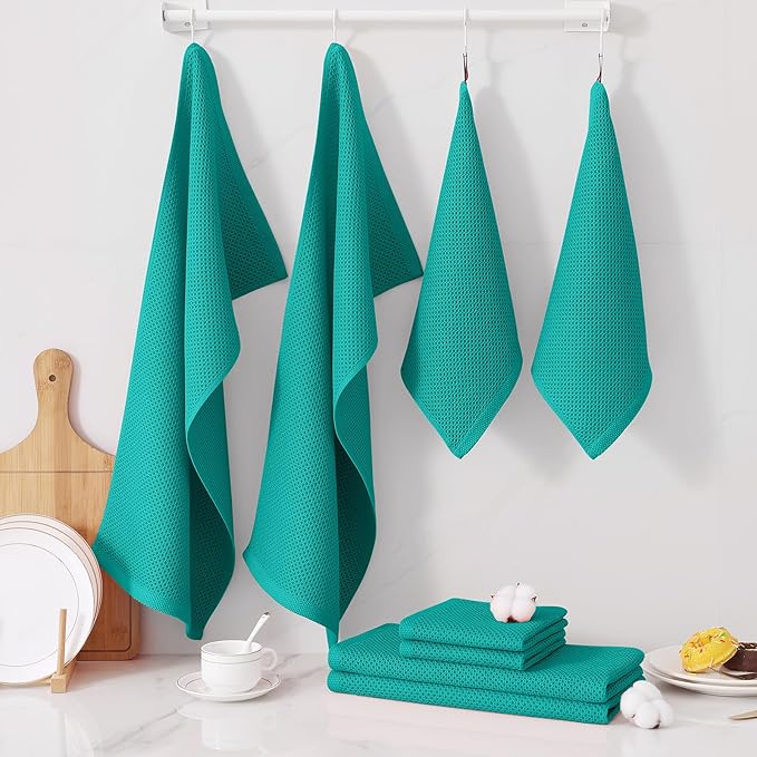 Homaxy 100% Cotton Kitchen Towels and Dishcloths Set, 12 x 12 Inches and 13 x 28 Inches, Set of 16 Bulk Kitchen Towels Set, Ultra Soft Absorbent Dish Cloths for Washing Dishes, Teal