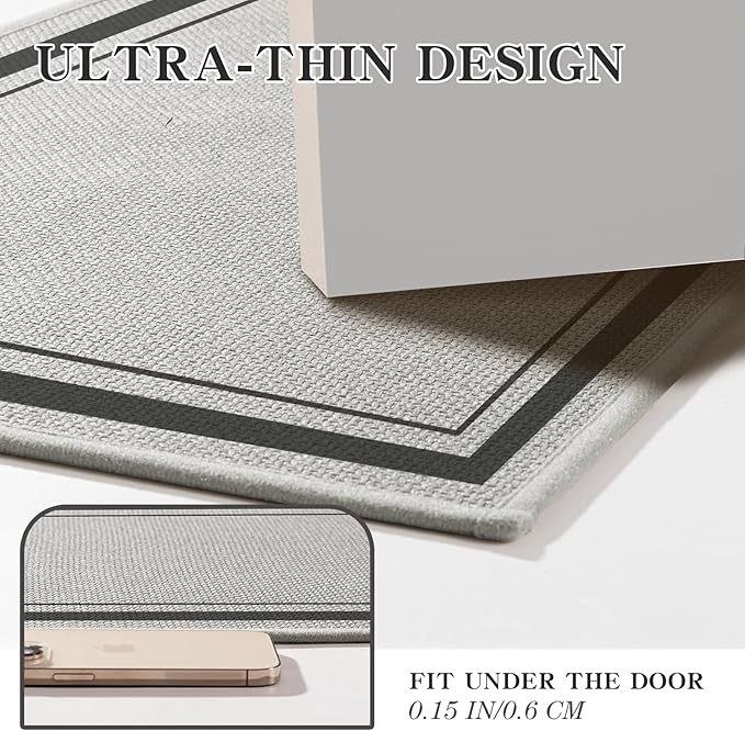 chakme 5 Piece Bathroom Rug Sets, Ultra Thin Bath Mat,Absorbent Non Slip, Durable,Geometric Pattern, Dark Grey, 17" x 24"/17" x 30"/17" x 59"