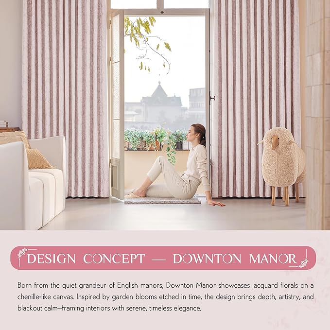 Beauoop Pink Floral Jacquard Blackout Curtains 90 Inches Long 2 Panels for Bedroom Living Room Chenille Flower Room Darkening Thermal Insulated Soundproof Grommet Window Treatments Drapes, 52x90