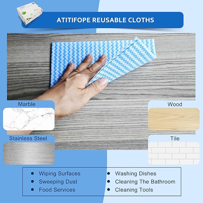 Atitifope Multi-Use Reusable Cloths - Heavy Duty Wipes for Kitchen, Bathroom & Car (50 Count (Pack of 2))