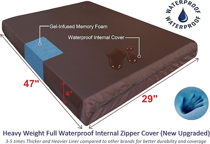 Dogbed4less XL Orthopedic Memory Foam Dog Bed with Washable Suede Cover, Waterproof Case and Extra Pet Bed Cover, Fit 48"X30" Crate, Khaki
