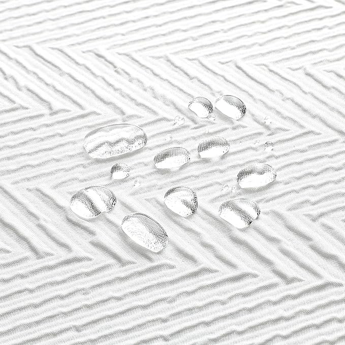 Gibelle Long Shower Curtain 72 x 78, Tall 3D Embossed Textured White Fabric Shower Curtain, Modern Farmhouse Herringbone Decorative Bathroom Curtains Shower Set with Hooks