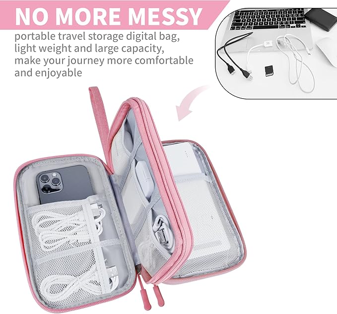 Lcsmaokin Electronics Travel Organizer,Portable Waterproof Electronic Travel Storage Bag for Small Charging Cord Storage,Charger,Small Electronics,SD Card etc,for Travel,Business - Pink