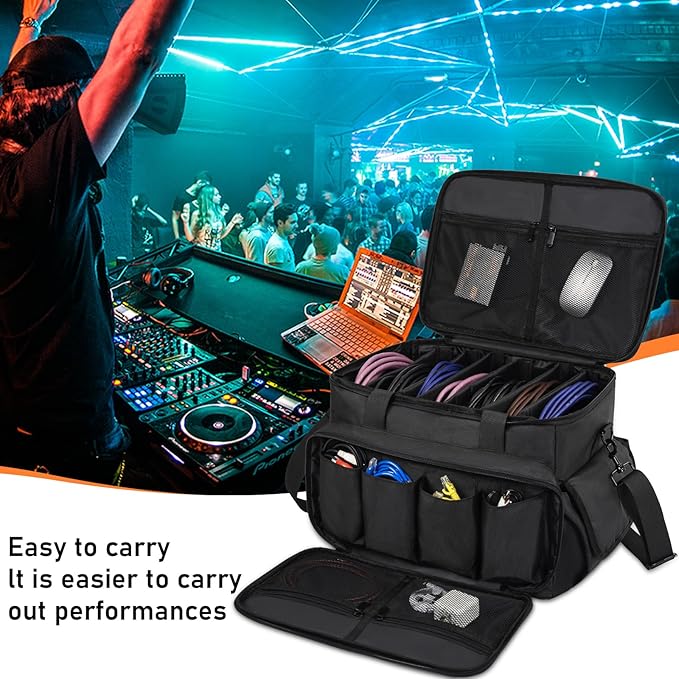 IBVIVIC Cable File Bag With Adjustable Dividers Dj Gig Bag for Cables, Cords,DJ Gear,Sound Instrument and Accessories 16L x 11W x 12H inch Black