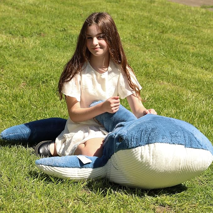 Tezituor 51inches Giant Whale Shark Stuffed Animal, 4.3ft Large Blue Stuffed Whale Shark Plush Body Pillow for Girls Boys, Realistic Plush Toy Christmas Birthday Ocean Theme Gift for Kids Adults