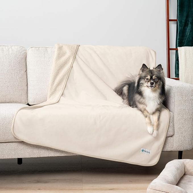 PetAmi Waterproof Dog Blanket Sherpa Fleece, Pet Medium Large Dogs, Reversible Cat Throw Bed Couch Sofa Furniture Protector, Soft Plush Microfiber (X-Large 60x80, Beige), X-Large (60x80)