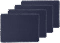 Solino Home Linen Navy Blue Placemats Set of 4-100% Pure Linen Placemats 14 x 19 Inch for Winter - Fringe