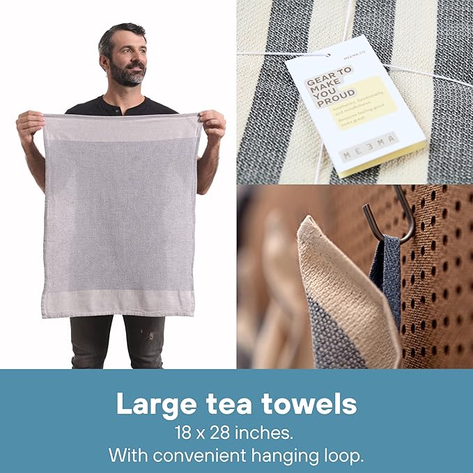 MEEMA Kitchen Towels and Dishcloths Sets of 4 | Large 18 x 28 Inch | Upcycled Cotton Tea Towels for Kitchen | Super Absorbent | Blue | Hand Towels