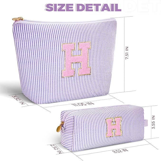 Btffitting Monogrammed Gifts for Women - Cosmetic Bag for Teen,Initial Cute Makeup Bag Set for Women,Trendy Pouch for Niece Sister Friend Female Her,Birthday Gifts for Daughter - Lavender,H