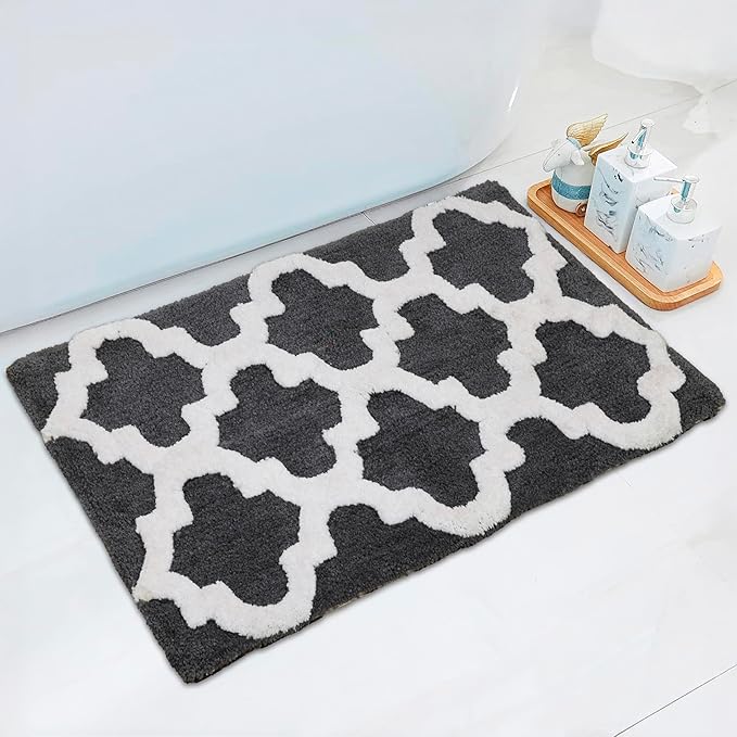 C23 Luxury Trellis Bath Rug Set of 2 (Charcoal Grey & White) 20"x32" & 16"x24" | 2200 GSM Ultra-Thick High-Density Plush | Decorative Non-Slip Bathroom Mats | Hotel Quality, Machine Washable