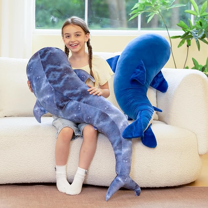 Tezituor 4ft Giant Whale Stuffed Animal, S-Shape Long Stuffed Whale Plush Body Pillow for Boys Girls Sleeping, 47inches Ocean Theme Whale Toy Gift for Christmas Birthday Decoration