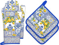 Yellow Lemon Oven Mitts and Pot Holders Sets 4Pcs, 100% Cotton Heat Resistant, Extra Long Oven Gloves Potholder for Kitchen Cooking Baking Decoration