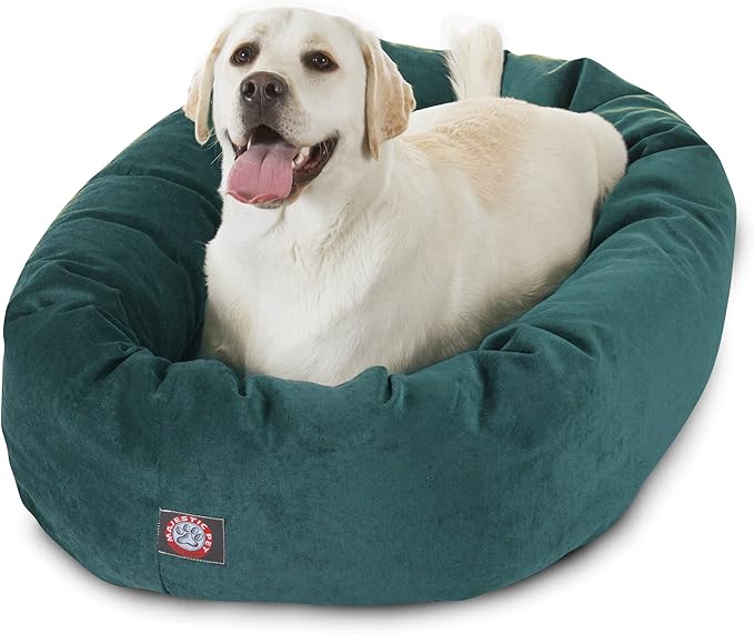 Majestic Pet 40 Inch Micro Velvet Calming Dog Bed Washable – Cozy Soft Round Dog Bed with Spine for Head Support - Fluffy Donut Puppy Mat 40x29x9 (inch) Large – Marine