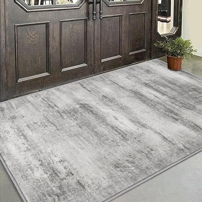 COMSLE Door Mat, Front Door Mat Indoor for Entrance Faux Wool Absorbent Non Slip Modern Throw Rug for Entryway Bedroom Muddy Paws - Pet Friendly, 36x60 Inches,Linear Gray Machine Washable