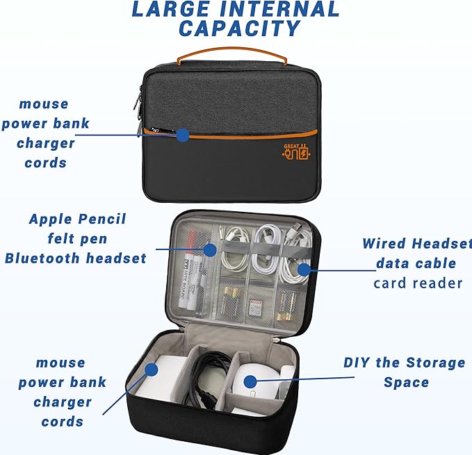 Miavers Electronics Organizer,Travel Cord Organizer Pouch, Portable Cable Organizer Bags, Waterproof Electronic Accessories Storage Case for Cables, Cords, Charger, Phone (Double Layer-Black)