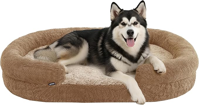 Miorun Orthopedic Dog Bed for Extra Large Dogs – XL Size 48"x36" Washable Bolster Couch, Extra-Thick 3.6" Foam Oval Pad Fits Dog Curve, Washable Removable Calming Plush Cover, Cozy Pet Sofa Bed