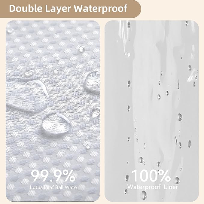 Lameirose White Shower Curtain and Liner, 3 in 1 Waffle Shower Curtain Set with 12 Double Sided Shower Curtain Hooks, Fabric Shower Curtains for Bathroom 72 x 72