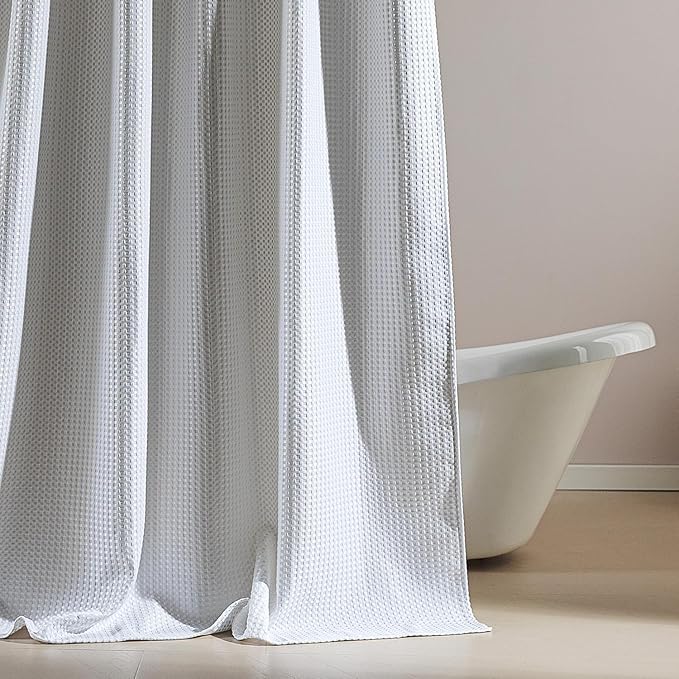 SLEEP ZONE Shower Curtain Liner, Waffle Shower Curtains for Bathroom, Heavy Duty Thick Fabric Shower Curtains - 285GSM Luxury Weighted Polyester Bath Curtain, 72" × 86" (Pure White)