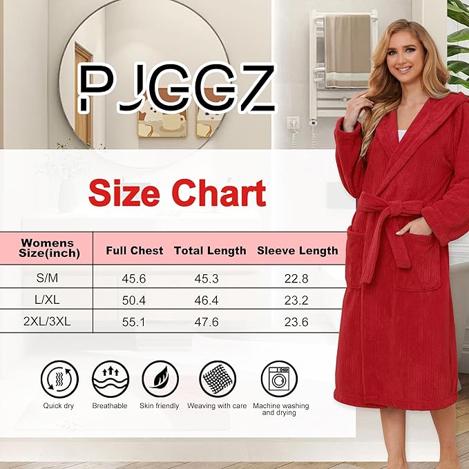 PJGGZ Hooded Bathrobes for Women, Soft Long Towel Robes for Women - Quick Dry yet Warm