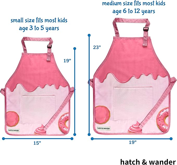 hatch & wander Kids Apron | Fun Kids Aprons for Cooking or Gardening | 4 Fun Designs & 2 Sizes | Kids Painting Apron