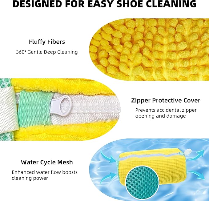 FurrPhunny 2Pcs Shoe Washing Machine Bag, Quick & Easy Cleaning, Laundry Shoe Bag for Washer and Dryer, Cleaning Bag for Sneaker & Most Shoe Types and Sizes (Yellow)
