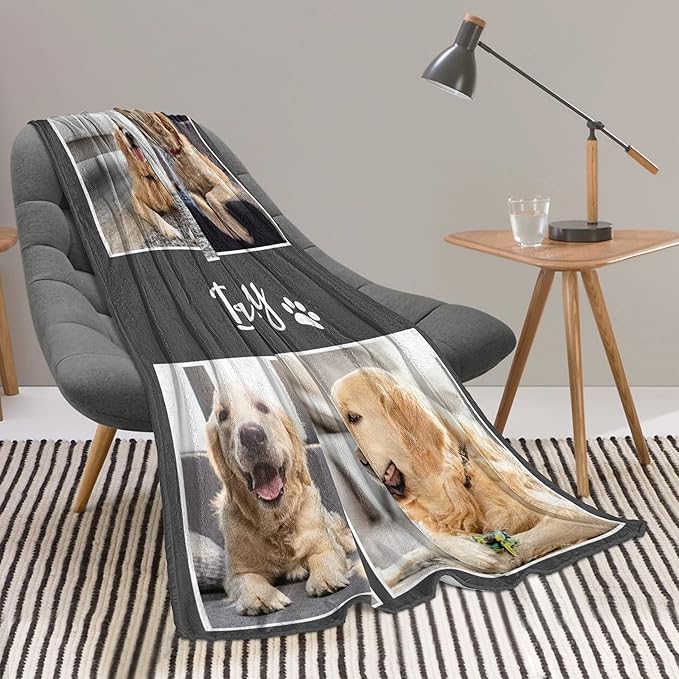 Ecautly Personalized Pet Memorial Gifts, Custom Dog Blanket with Photos and Name, Personalized Pets Blankets with Picture, Puppy Bereavement/Passing Away Gifts