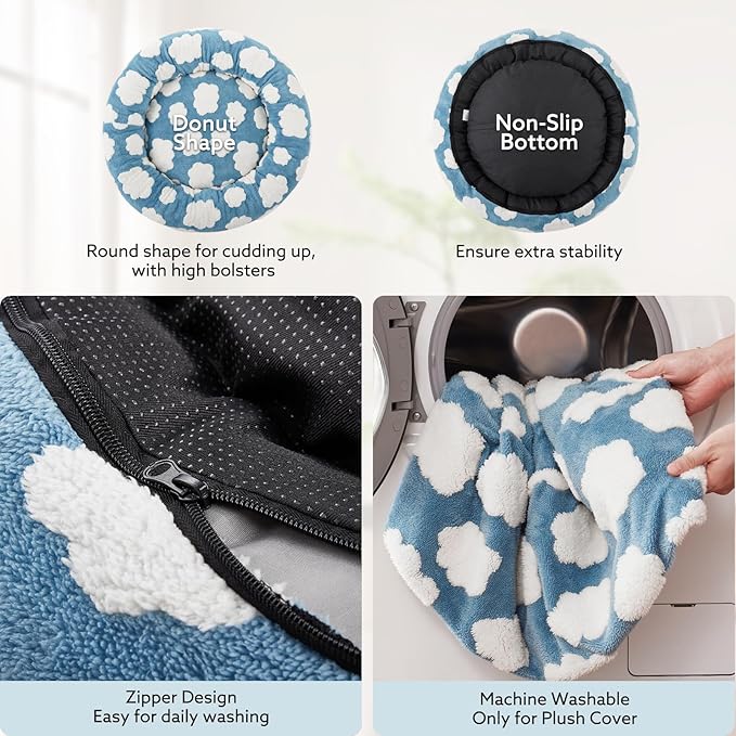 JOEJOY Donut Large Dog Bed, Cute Round Calming Dog Bed with Removable Washable Cover, Orthopedic Pet Beds with Jacquard Shaggy Plush & Non Skid Bottom, Black