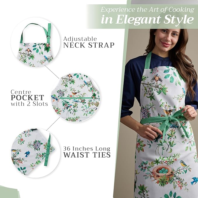 Maison d' Hermine 100% Cotton Apron for women with Pocket Kitchen Chef Apron for Men Cooking Gardening Server Waitress