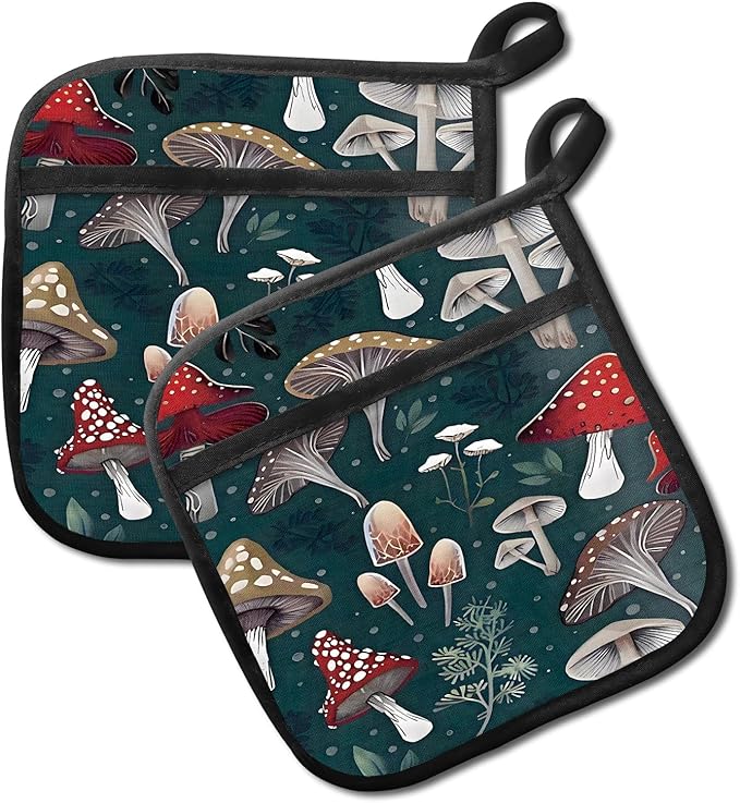 2 Pack Pot Holders for Kitchen Clearance, Cute Hot Pads, Funny Oven Pot Holders, Potholders Sets for Kitchen Heat Resistant Funny Mushrooms