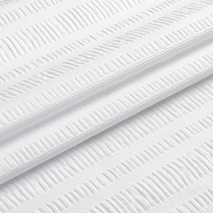 Aiyufeng Moga White Shower Curtain, Embossed Textured Fabric Shower Curtain for Bathroom - Soft Cloth & Hotel Spa Luxury, Water Repellent, Machine Washable, 72X72, White
