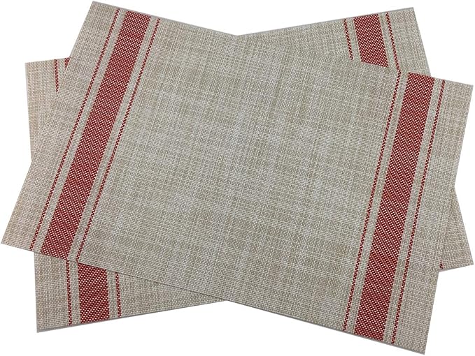 Gugrida Luxury Red Placemats Set of 6 Crossweave Woven Vinyl Placemat for Dining Table Kitchen Table Mats