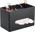 LAMOTI Rectangular Tissue Box Cover with Storage Tray, Leather Facial Tissue Box Holder for Bathroom, Office Table, Countertop, Night Stand & More (Black)