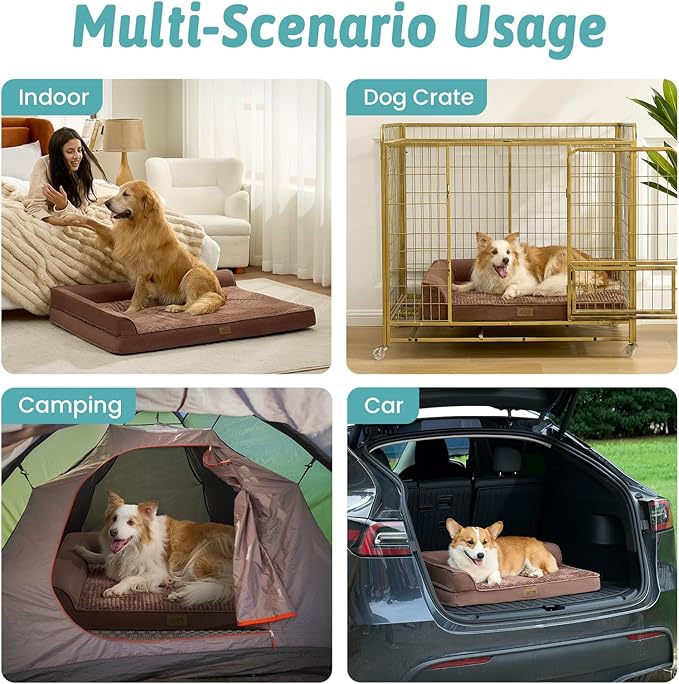 COZY KISS Orthopedic Dog Bed for Large Size Dog, XL Dogs Crate Bed, L Shaped Foam Anti-Slip Bottom Pet Cat Sofa with Washable Removable Cover, Suitable for Pet Up to 100 lbs, 44x32x7 inch, Brown