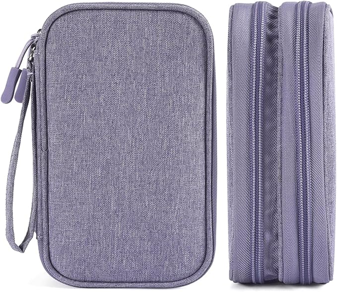 CAAORDKSO Cord Organizer Bag, Travel Cable Organizer Case Waterproof Accessories Pouch with Handle, Travel Electronic Carrying Bag for Cable, Cord, Charger, Phone, Power Bank, Earphone(Purple, Medium)