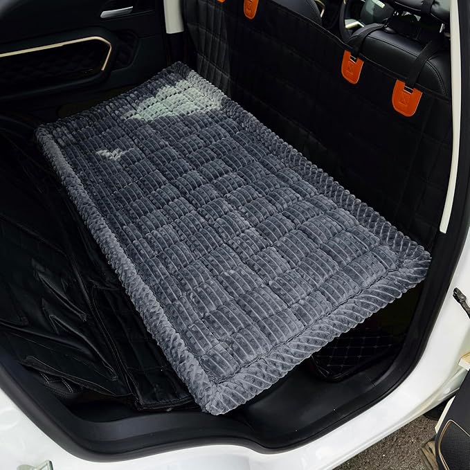 AEEISHOMEREFORM Dog Bed for Car Backseat, Non-Slip Pet Mat Furry Back Seat Blanket for Dogs, Washable Seat Cover for Backseat Extenders (Darkgrey, 24.8x54 inch)