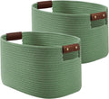 ECDYQXVU Cotton Rope Basket, Storage Baskets with Handle, 15x10x9 Inch Woven Basket for Shelves, Laundry, Towels, Clothes, Books (Green 2Pack)