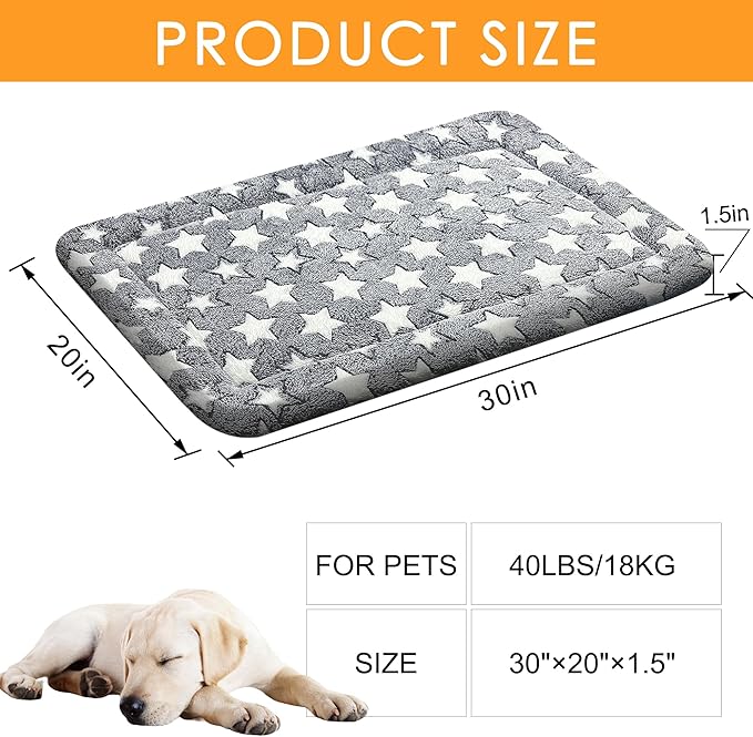 WITTOP Washable Dog Bed Plush Orthopedic Outdoor Crate Mat with Non-Slip Bottom,Luxe Soft Kennel Pad for Pets, Cozy Cage Cushion & Pet Sleeping Mattress Large Sized,Medium,Small Dogs,30 x 20 inch,Gray