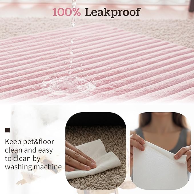 NWK Pack of 4 Fluffy Self Warming Cat Mat, Cat Blanket, Thermal Dog Mat, Washable, Non-Slip Bottom for Sofa & Crate & Kennel & Car Seat (Blush Pink, Large (34'' X 22'' X 0.7''))
