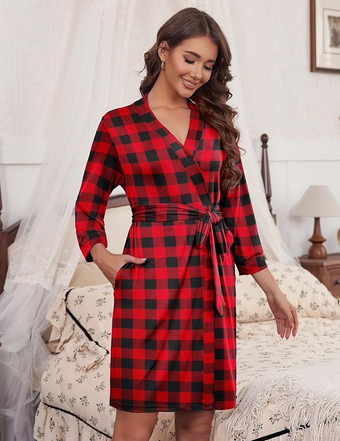 HOTOUCH Womens Robe Lightweight Short Knit Bathrobe Soft Ladies Sleepwear with Pockets