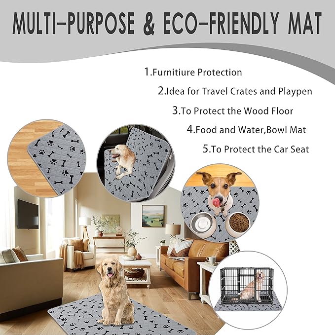 Dog Crate Pee Pads - Wahable Dog Rugs Non-Slip Puppy Pads for Small Dogs, Water Absorb Training Pads (32" x 40", Gray) 2 Packs