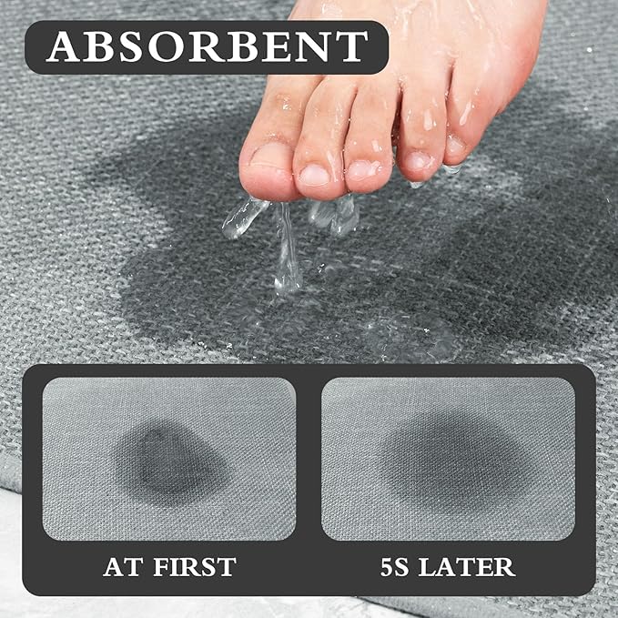 YIHOUSE Light Grey Bathroom Rug Sets 3 Piece, Absorbent Bath Mat for Bathroom Non Slip Washable, Bathroom Mat Quick Dry, Thin Bath Rug Set for Toilet and Floor