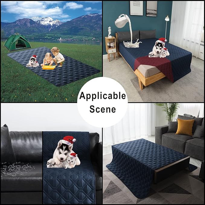 Topthumbs 100% Waterproof Dog Bed Cover 30x70 inch Reversible Pad Reusable Camping Mat for Kids/Pet/Dog/Cat Washable Geometric Embroidery Blanket Patchwork Navy+Burgundy