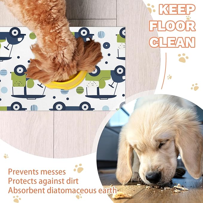 Eizlang Cartoon Golf Dog Cat Food Mat,12"x20" Inches Rapid Absorbent Pet Feeding Mat,Pets Placemat Water Bowl Mats with Rubber Backing,No Stains Cat Dog Feeding Mats Indoor,Pet Accessories Supplies