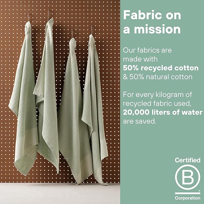 MEEMA Kitchen Towels and Dishcloths Sets of 4 | Large 18 x 28 Inch | Upcycled Cotton Tea Towels for Kitchen | Super Absorbent | Sage Green | Hand Towels