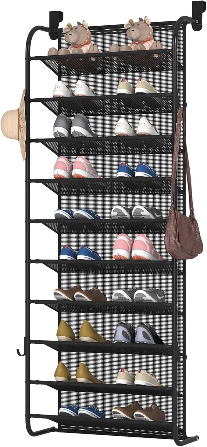 MUOU 10 Tier Shoe rack Hanging Shoe Storage the door shoe rack for Closet Pantry Over The Door Shoe Organizer Wall Floating Shelves (Black, 10 Tier)