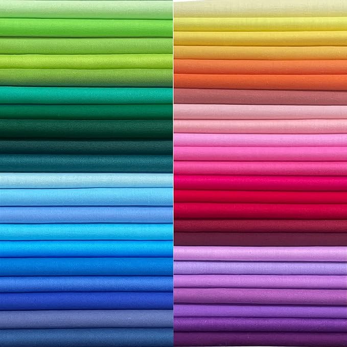 HANPATQUI 50PCS 8 x 8 inch Solid 100% Cotton Fat Quarters Fabric for Sewing and Quilting Bundles Precut Fabric Square for DIY Craft Patchwork